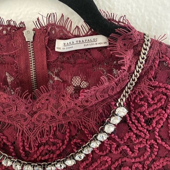 ZARA Lace Embroidered Maroon Shirt Blouse - Picture 4 of 5